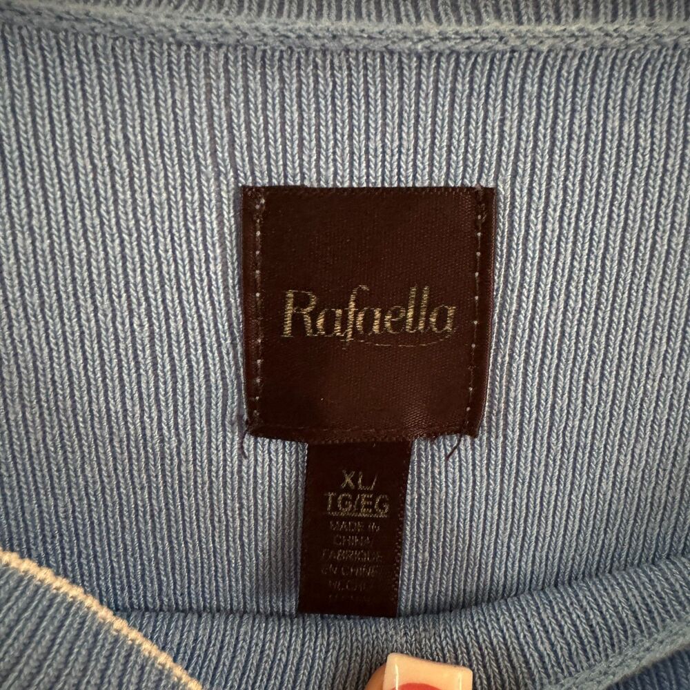 Rafaella Blue Scalloped Neck Knit Top XL 3/4 Sleeve Viscose Blend - Picture 3 of 7
